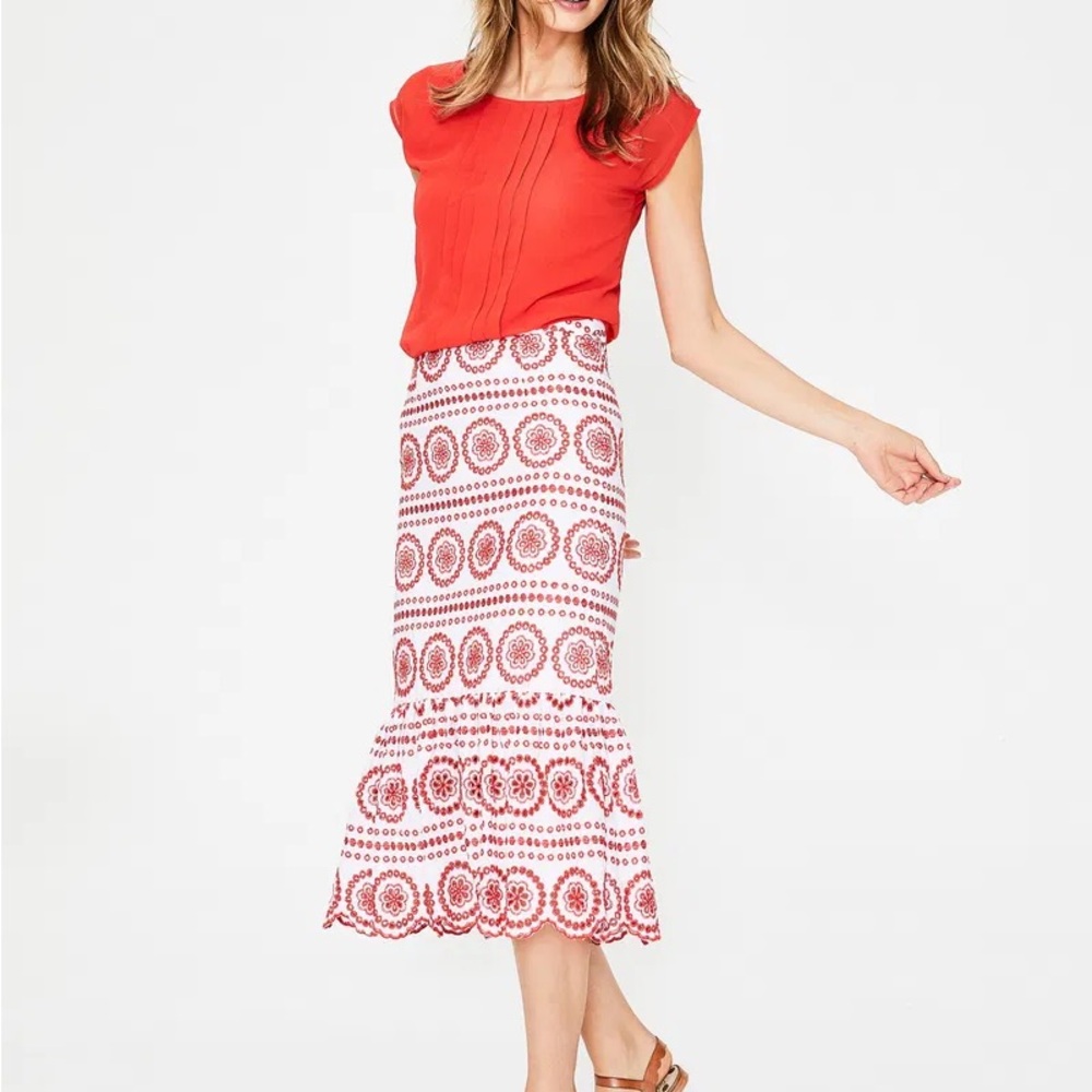 Boden Embroidered Red  and White Skirt